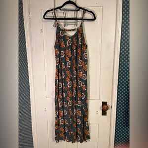 Natural Life Floral Sleeveless Midi Dress - Green and Orange